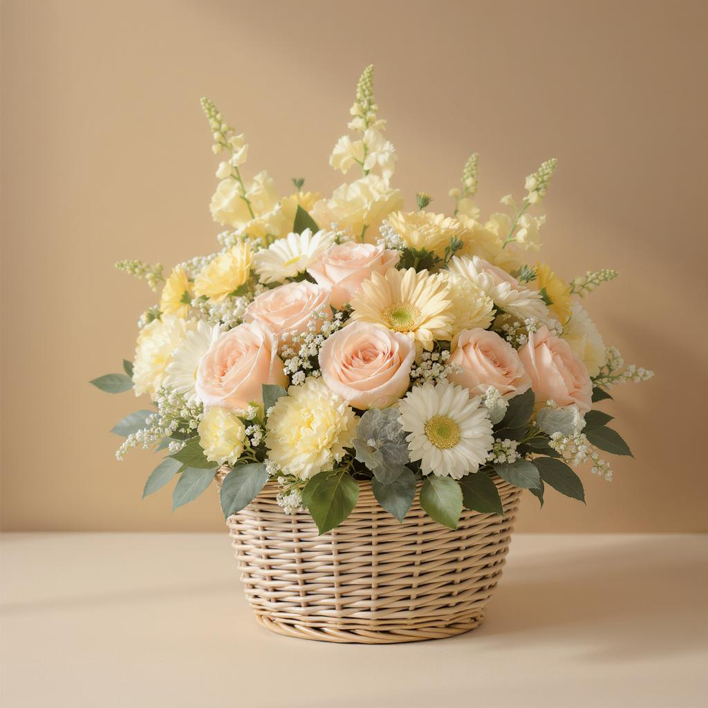 The Law of Listening – Peach Roses & Cream Daisy Basket