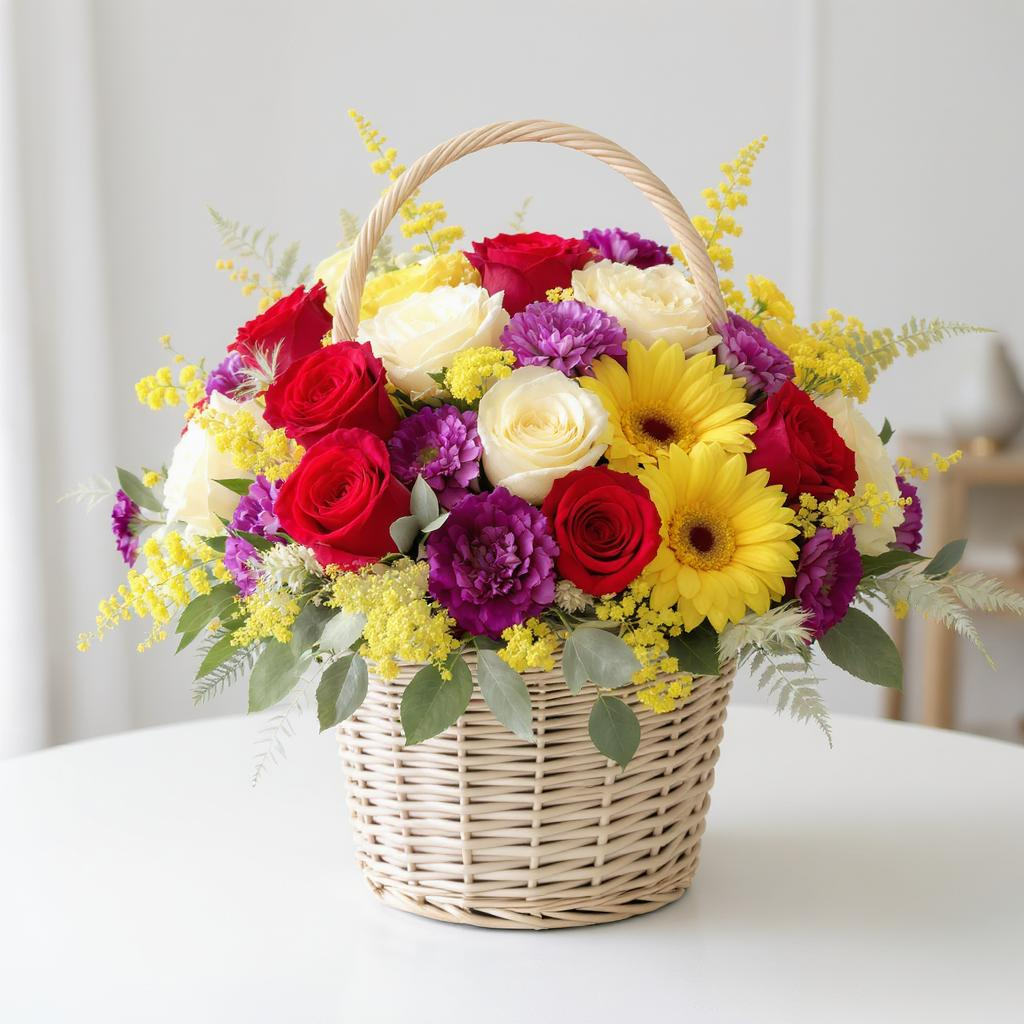 The Law of Encouragement - Red, Ivory & Yellow Basket Arrangement