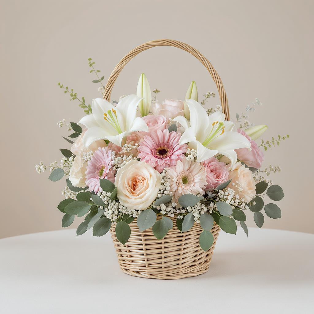 The Law of Sensitivity – Blush & White Basket Arrangement