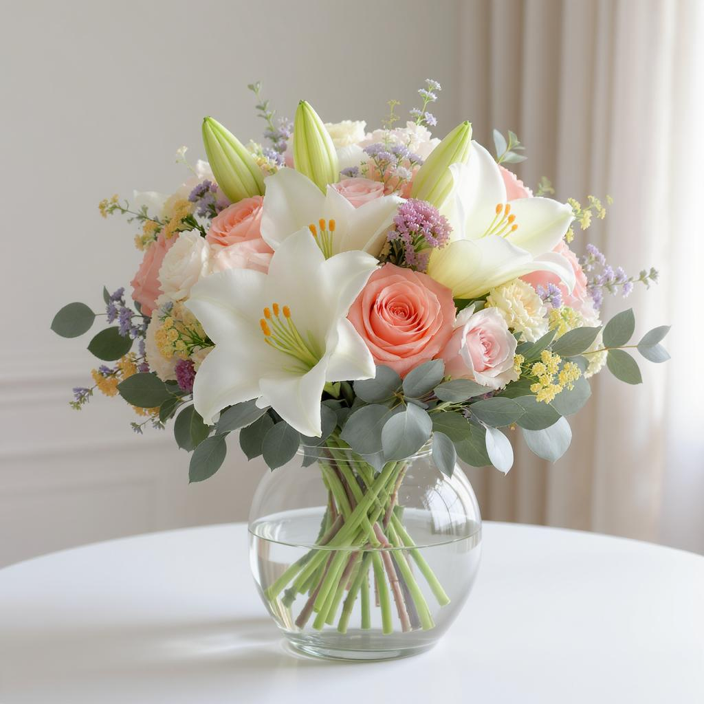 Lily Embrace β Soft Pink & Cream Vase Bouquet