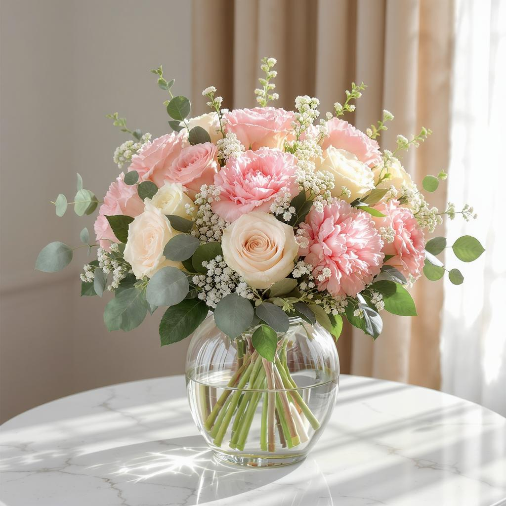 Blush Harmony – Pink & Cream Rose Vase Arrangement
