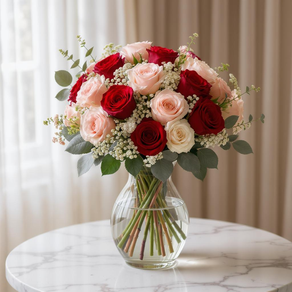 Rose Harmony – Blush & Crimson Bouquet