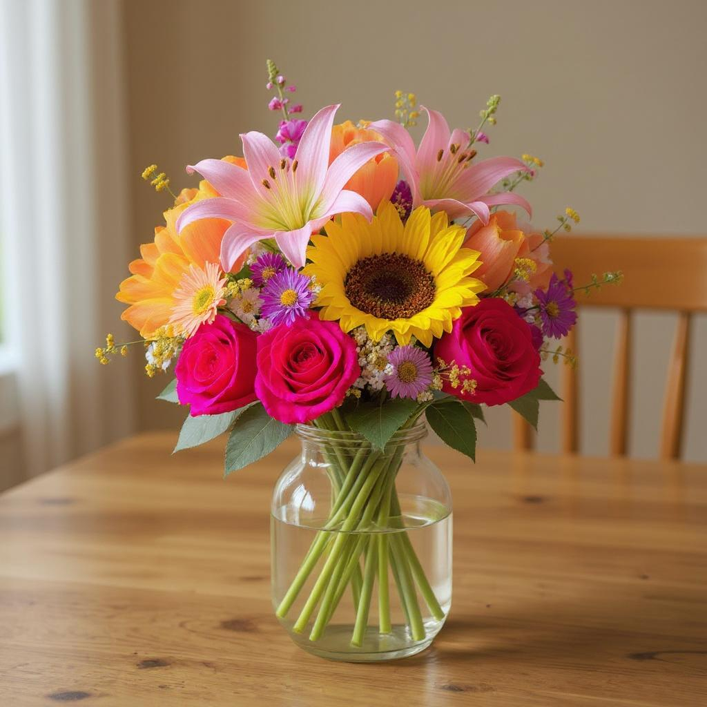 Sun-Kissed Joy – Pink Lily & Sunflower Bloom in Vase