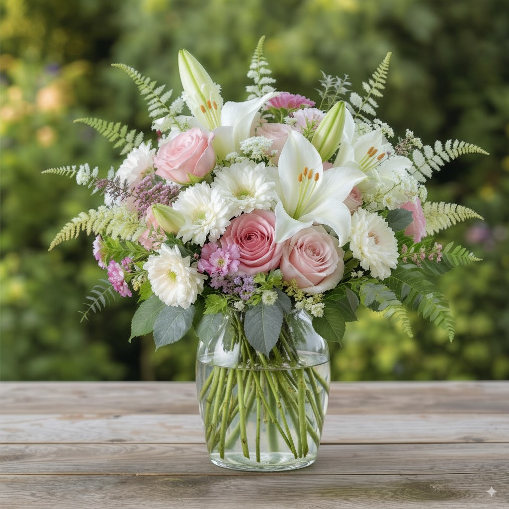 Graceful Daylight – Blush Pink & White Lily Bouquet