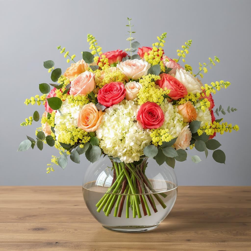 Golden Coral Charm – Orange, Cream & Yellow Vase Arrangement
