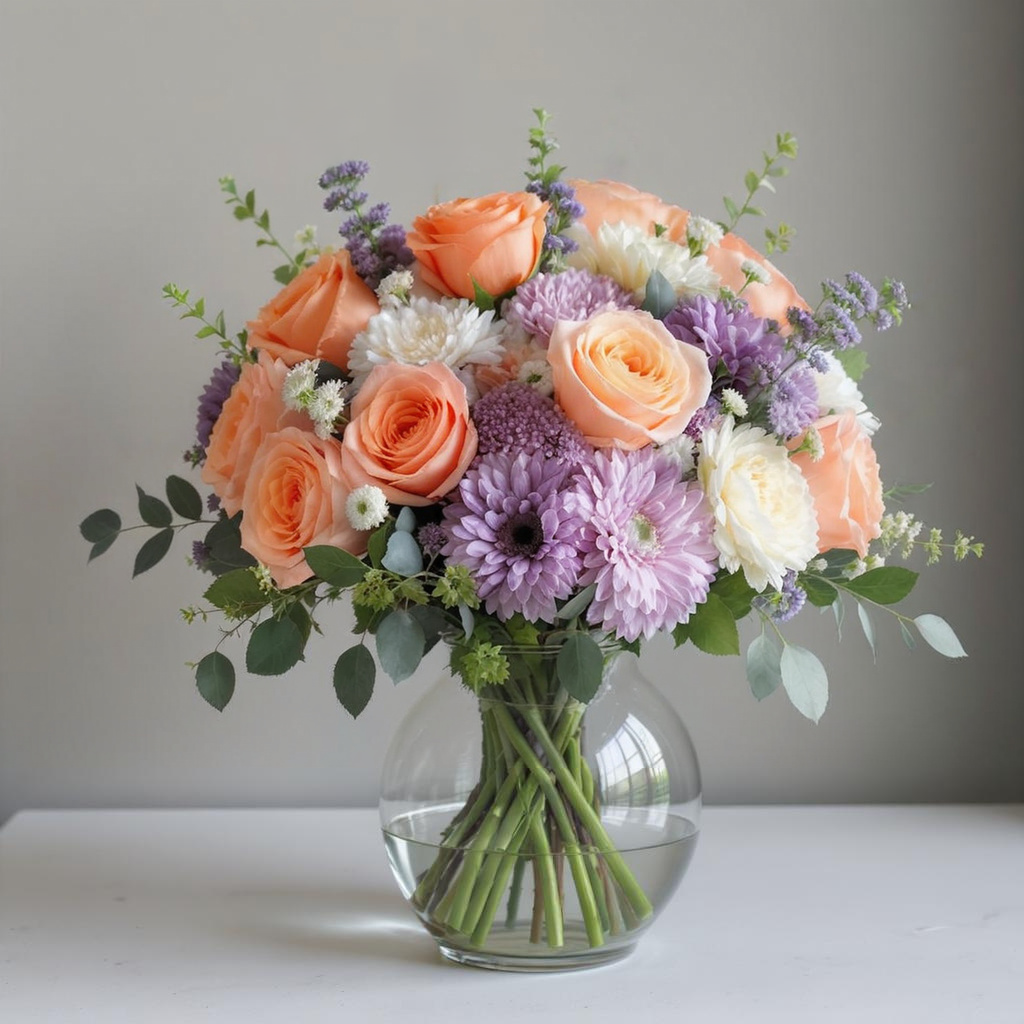 Orange + Lavender Harmony β Peach, Lavender & White Vase Arrangement