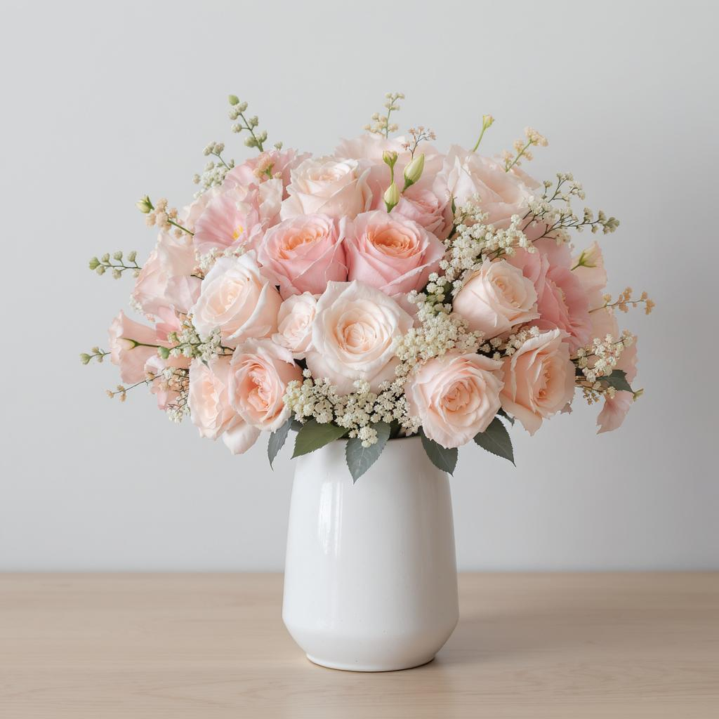 Elegant Blush Rose Bouquet in White Vase