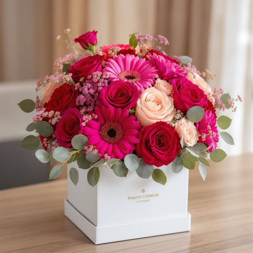 Bold Romance – Red Rose & Pink Gerbera Box Arrangement