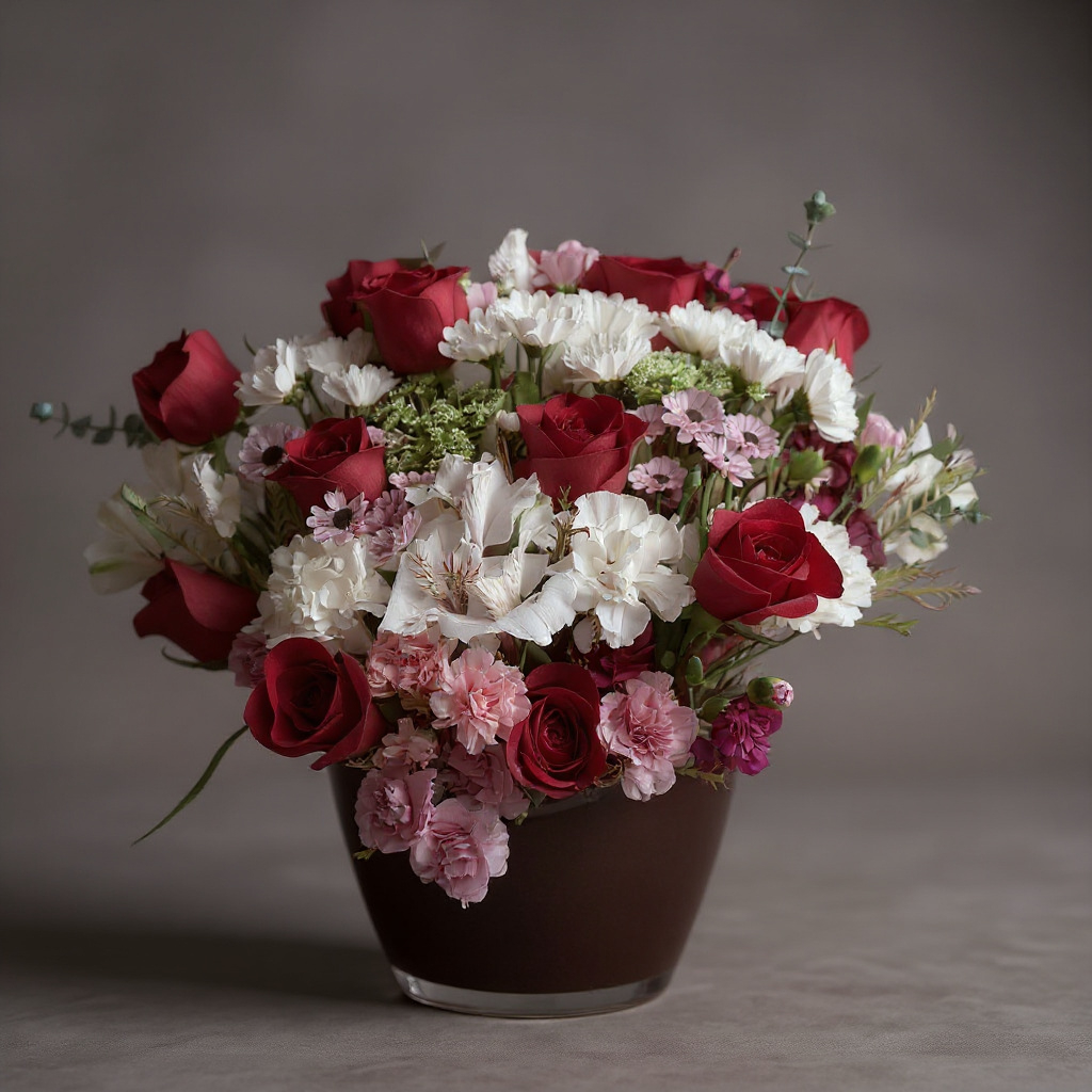 Romantic Harmony – Red & White Rose Basket