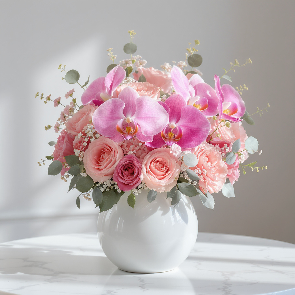 Elegant Pink Orchid & Rose Duo – Vase Arrangement