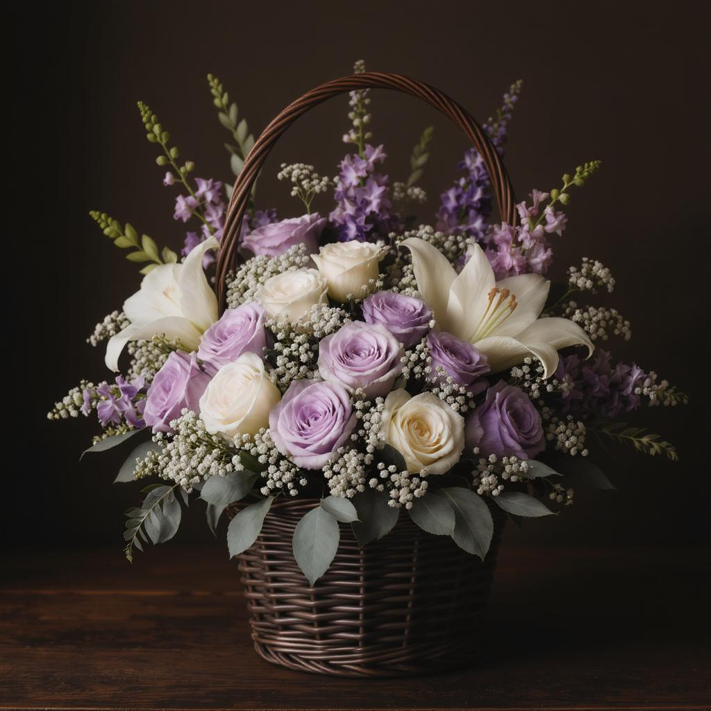 The Law of Secrets – Lavender & White Basket Arrangement