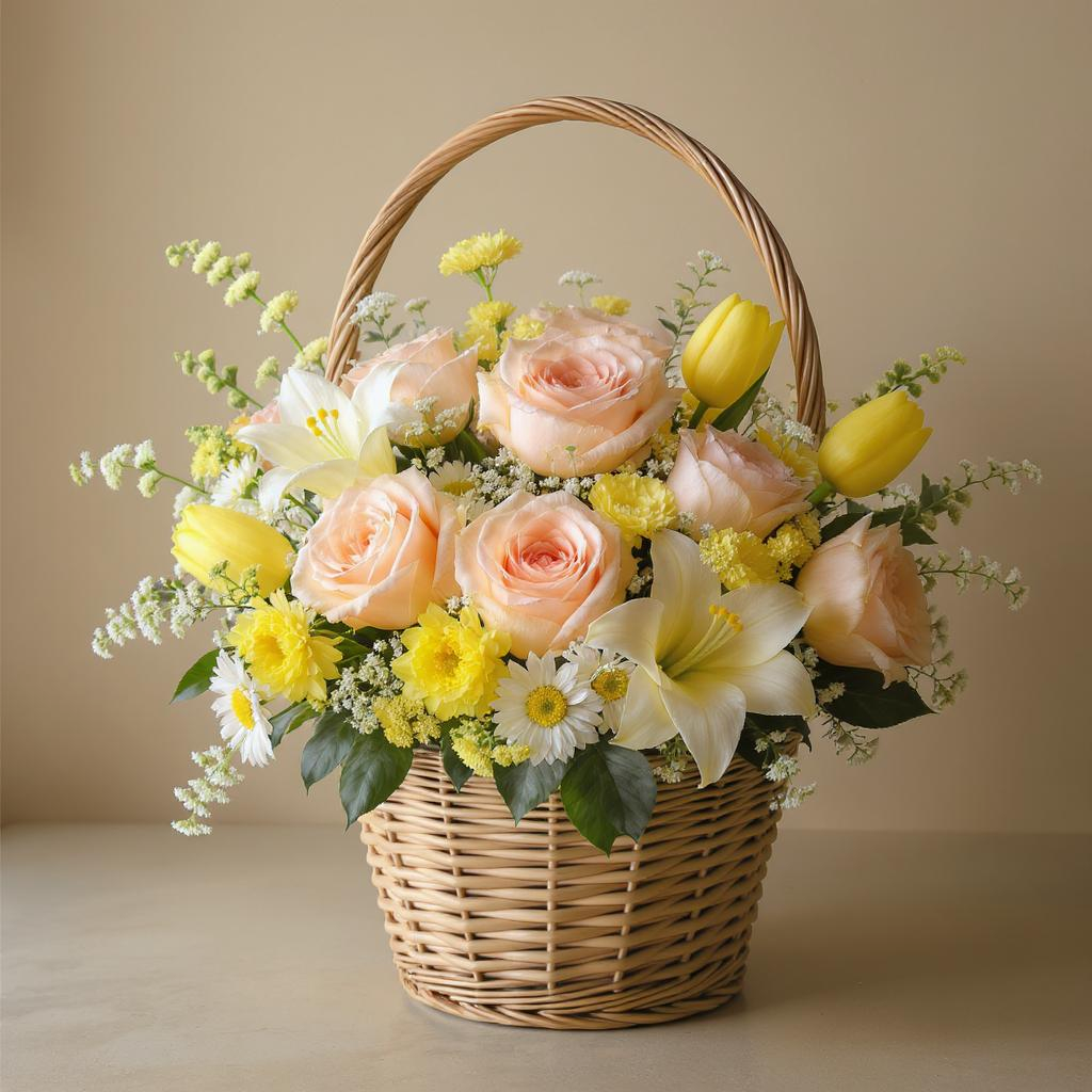 The Law of Tolerance – Peach & Yellow Basket Arrangement