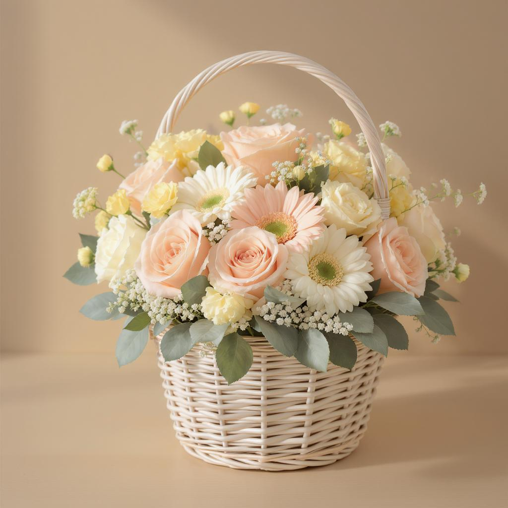 The Law of Listening – Peach Roses & Cream Daisy Basket
