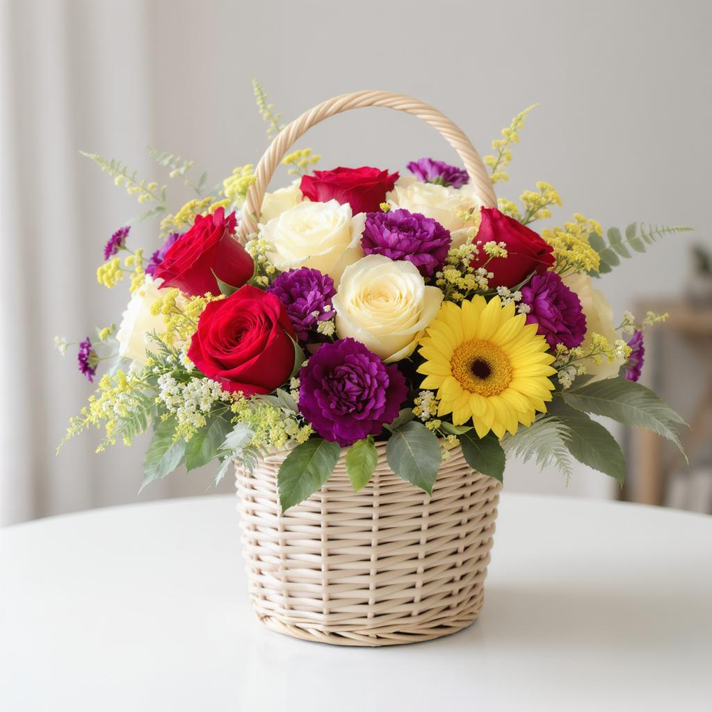 The Law of Encouragement - Red, Ivory & Yellow Basket Arrangement