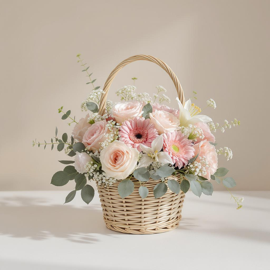 The Law of Sensitivity – Blush & White Basket Arrangement