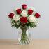 Red & White Rose Harmony displayed on a table – San Marcos flower delivery