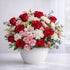 Red and white rose arrangement with elegant romantic roses