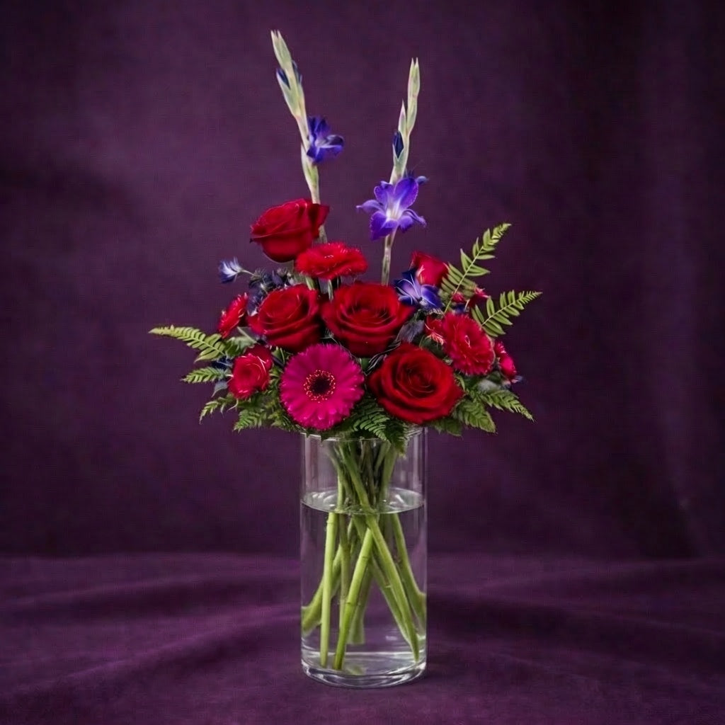 Purple and pink flower bouquet with romantic colorful blooms