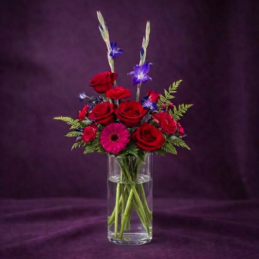 Purple and pink flower bouquet with romantic colorful blooms