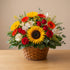 Sunflower and gerbera basket arrangement with bright cheerful blooms
