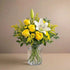 Regular size yellow rose and white lily vase arrangement with yellow daisies – Escondido flower delivery