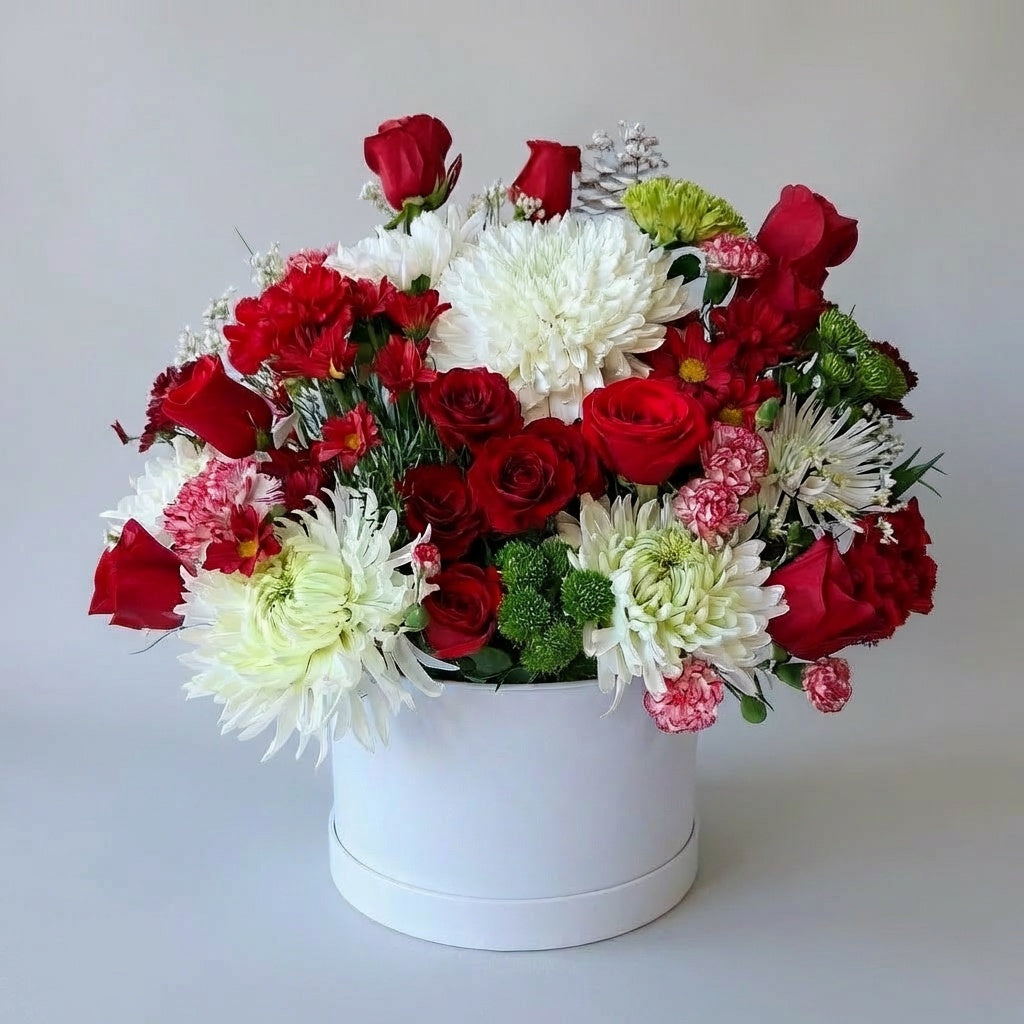 Crimson Winter Joy – Red &amp; White Floral Basket