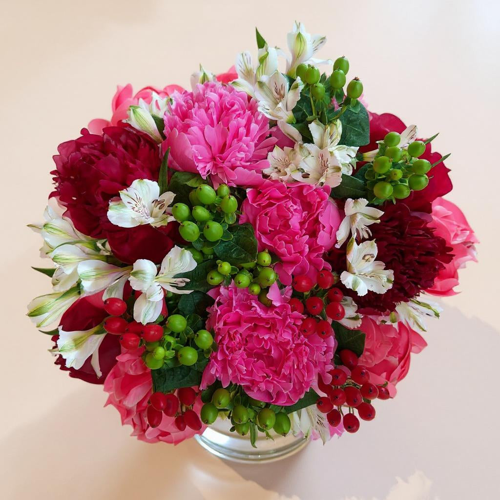 Pink &amp; Red Peony Elegance close-up showing full peony blooms