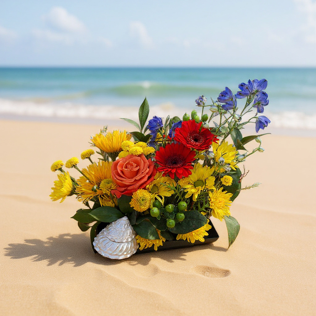 Ocean Breeze Harmony – Vibrant Bouquet with Turban Shell
