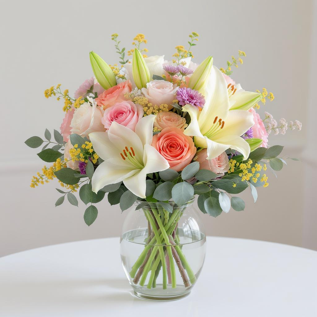 Lily Embrace – Soft Pink & Cream Vase Bouquet