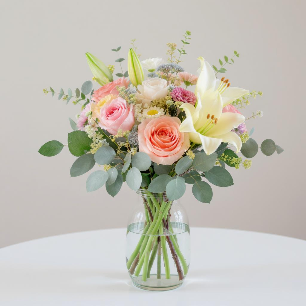Lily Embrace – Soft Pink & Cream Vase Bouquet