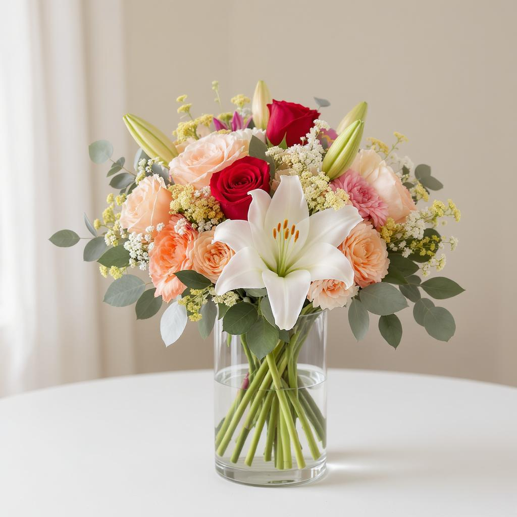 Elegant Lily & Rose Harmony Vase