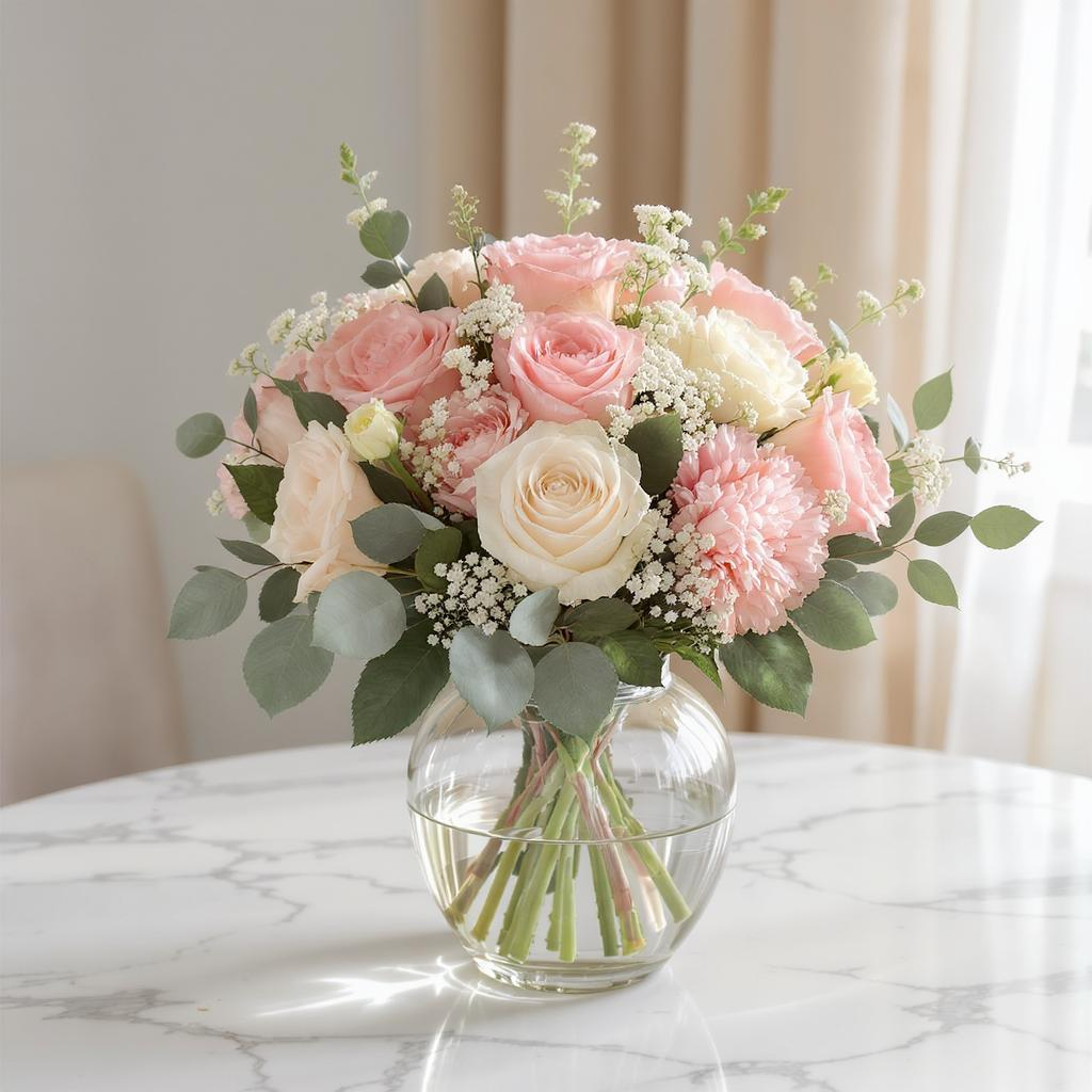 Blush Harmony – Pink & Cream Rose Vase Arrangement