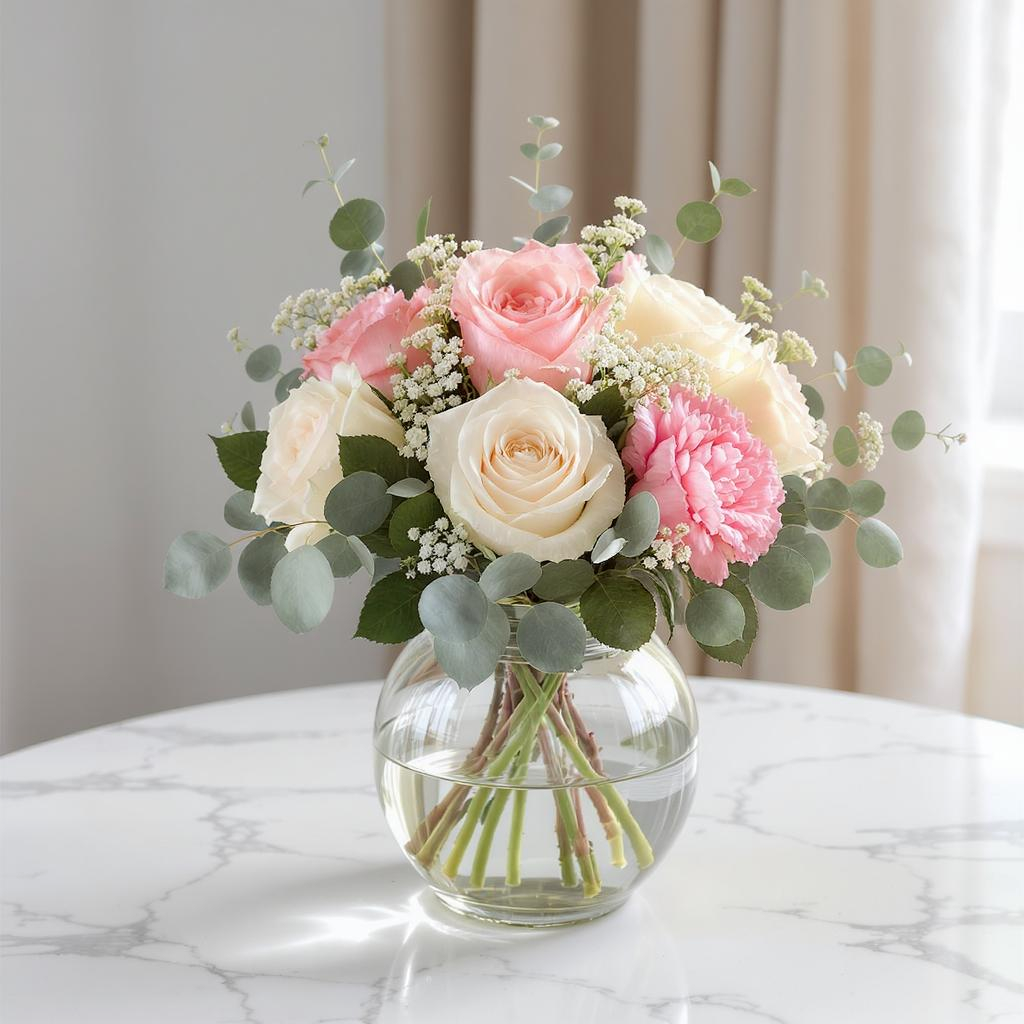 Blush Harmony – Pink & Cream Rose Vase Arrangement