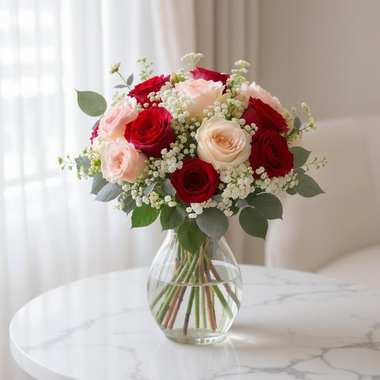 Rose Harmony – Blush & Crimson Bouquet