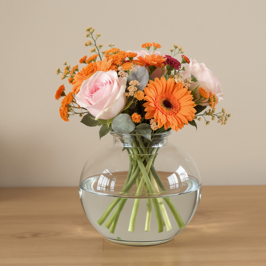Sunset Harmony Bouquet – Peach Roses & Orange Gerberas