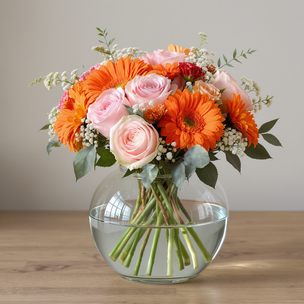 Sunset Harmony Bouquet – Peach Roses & Orange Gerberas