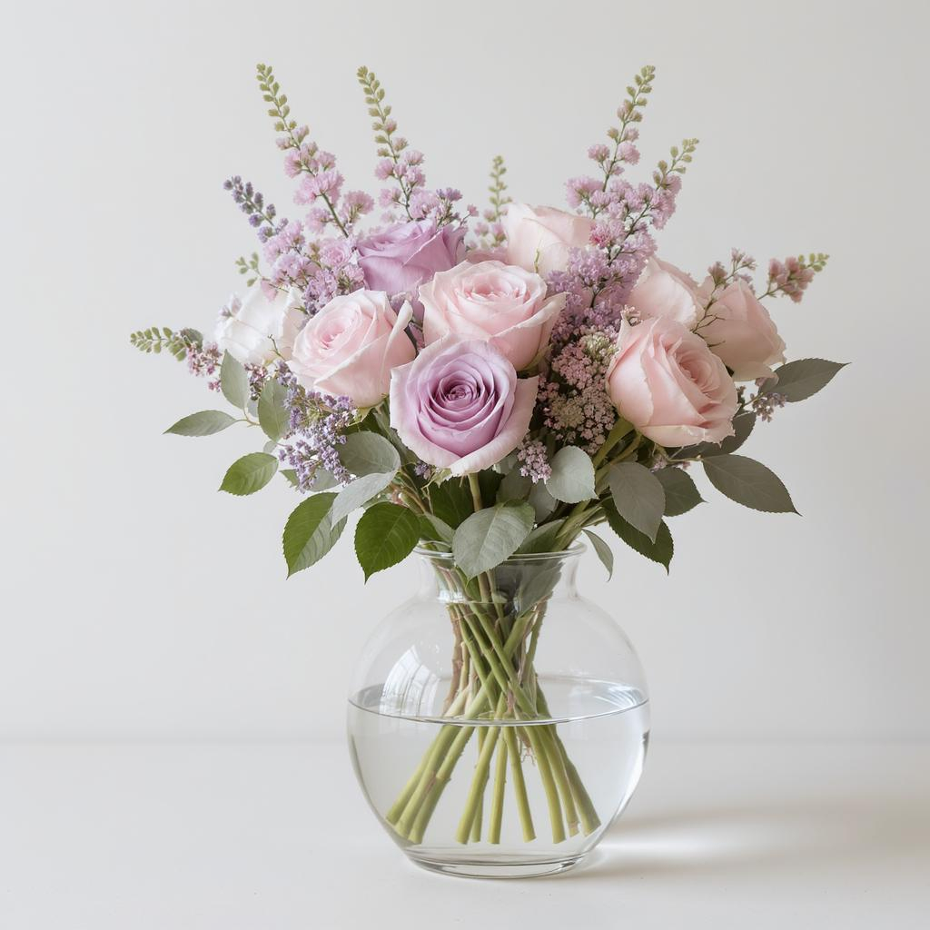 Lavender Whisper – Soft Purple & Blush Pink Rose Arrangement
