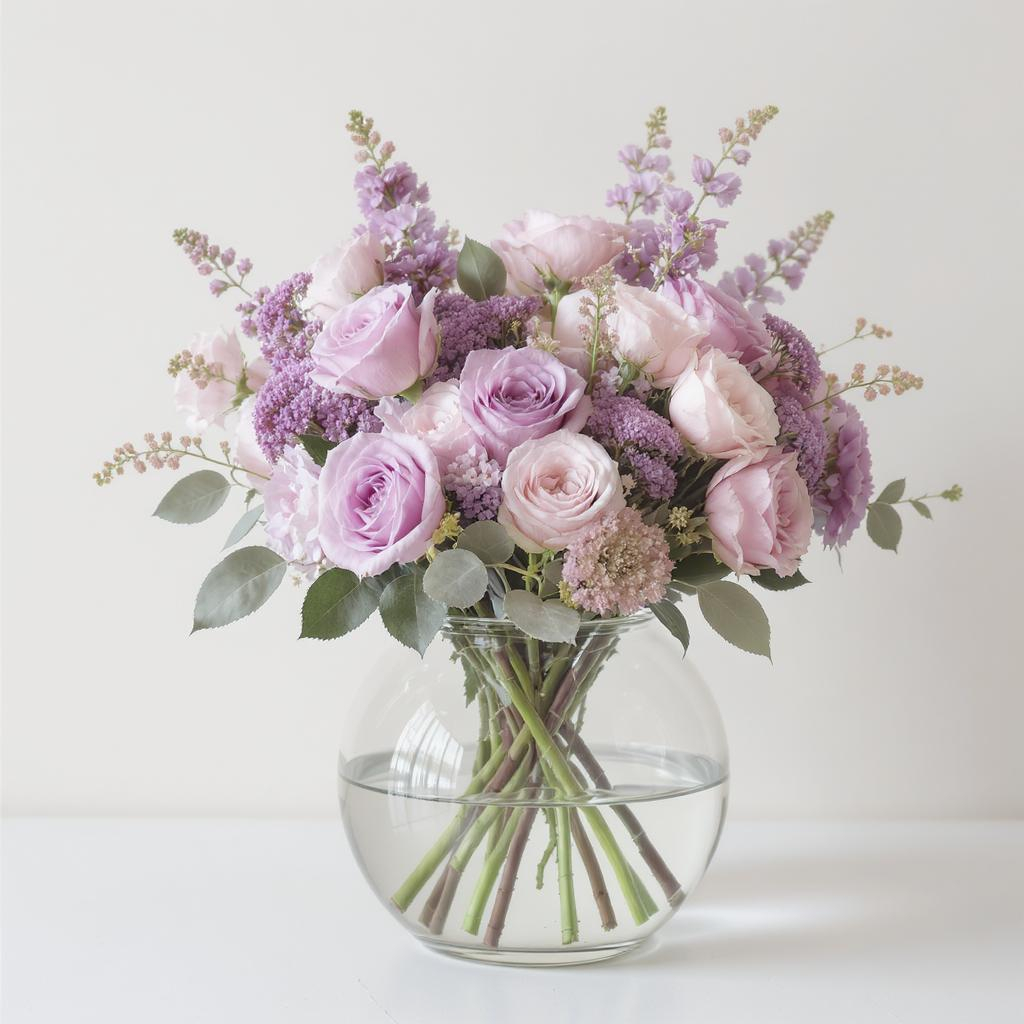 Lavender Whisper – Soft Purple & Blush Pink Rose Arrangement