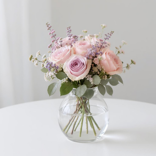Lavender Whisper – Soft Purple & Blush Pink Rose Arrangement