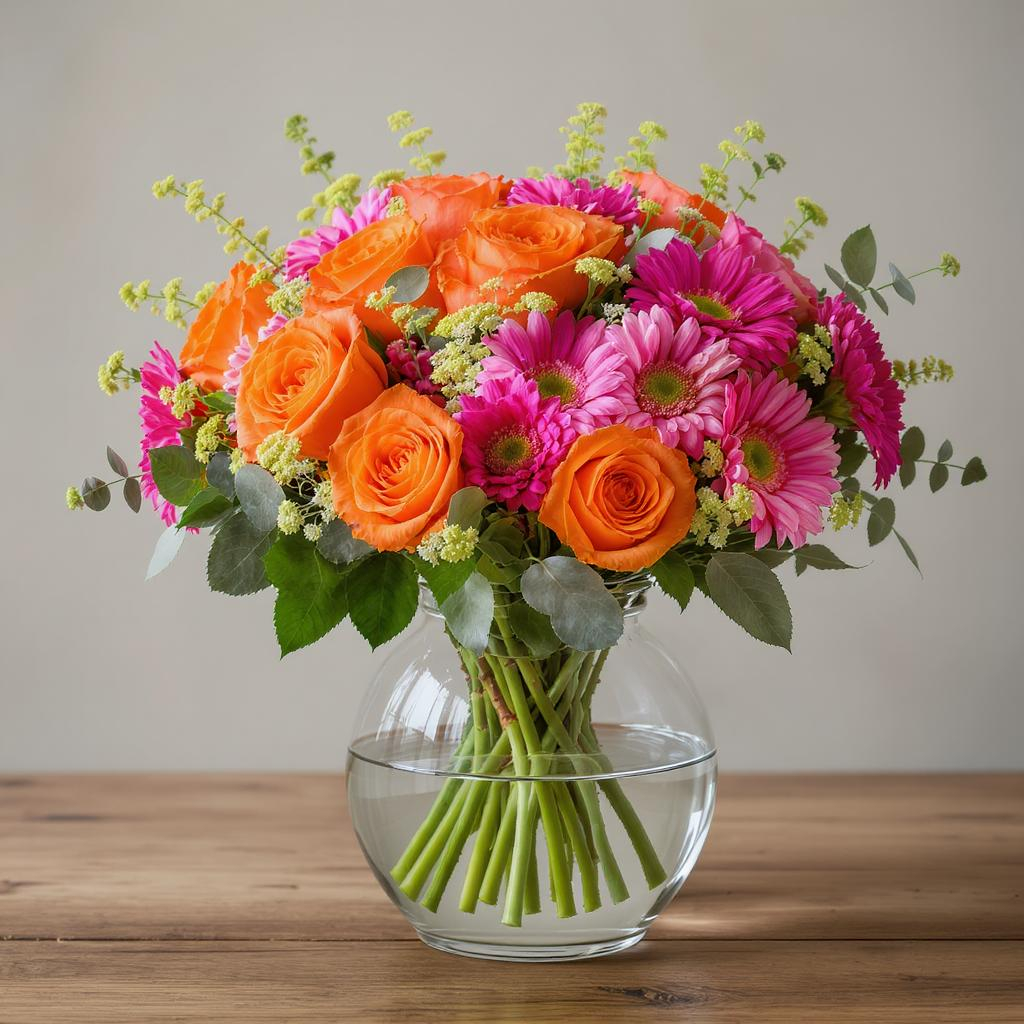 Bright Orange & Pink Rose Bouquet