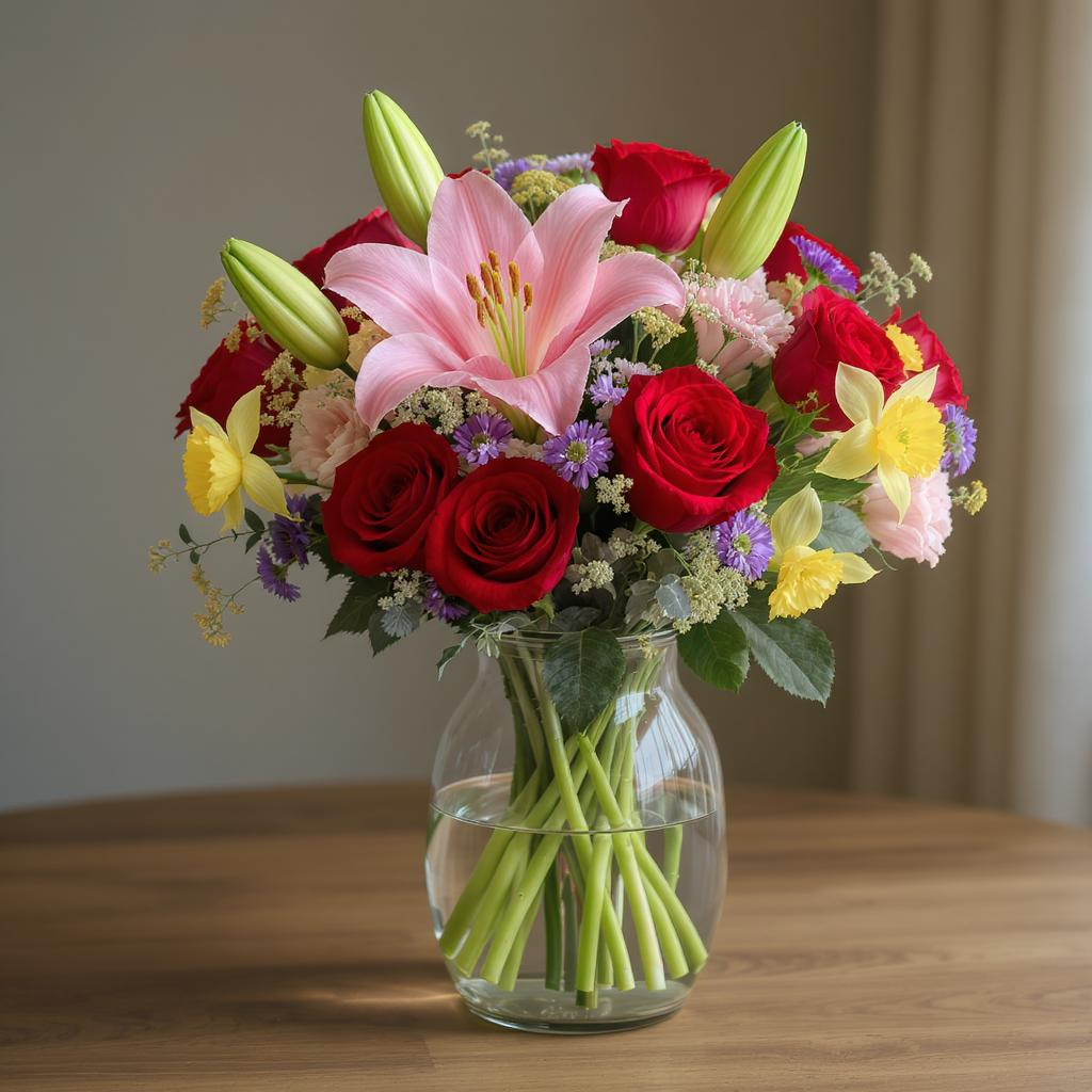 Forever Yours – Pink Lily & Red Rose Vase Arrangement