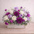 Lavender Flower Arrangement in a charming garden box with mixed purple and white flowers.