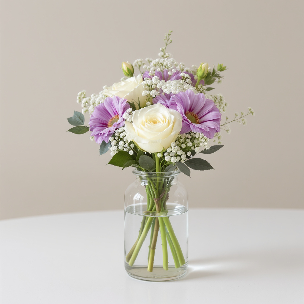 Lavender Breeze – Ivory & Purple Vase Arrangement