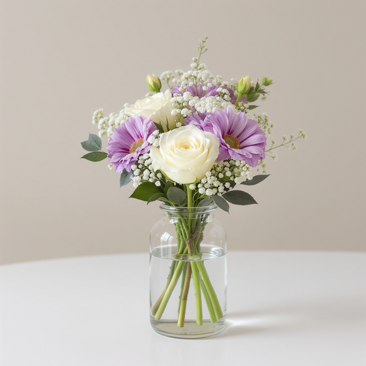 Lavender Breeze – Ivory & Purple Vase Arrangement