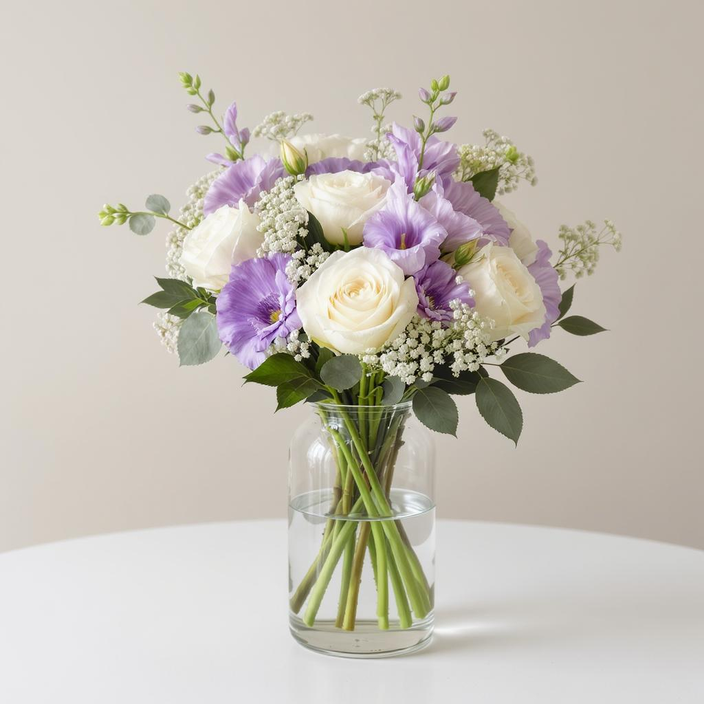 Lavender Breeze – Ivory & Purple Vase Arrangement