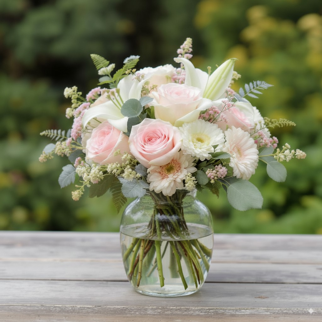 Graceful Daylight – Blush Pink & White Lily Bouquet