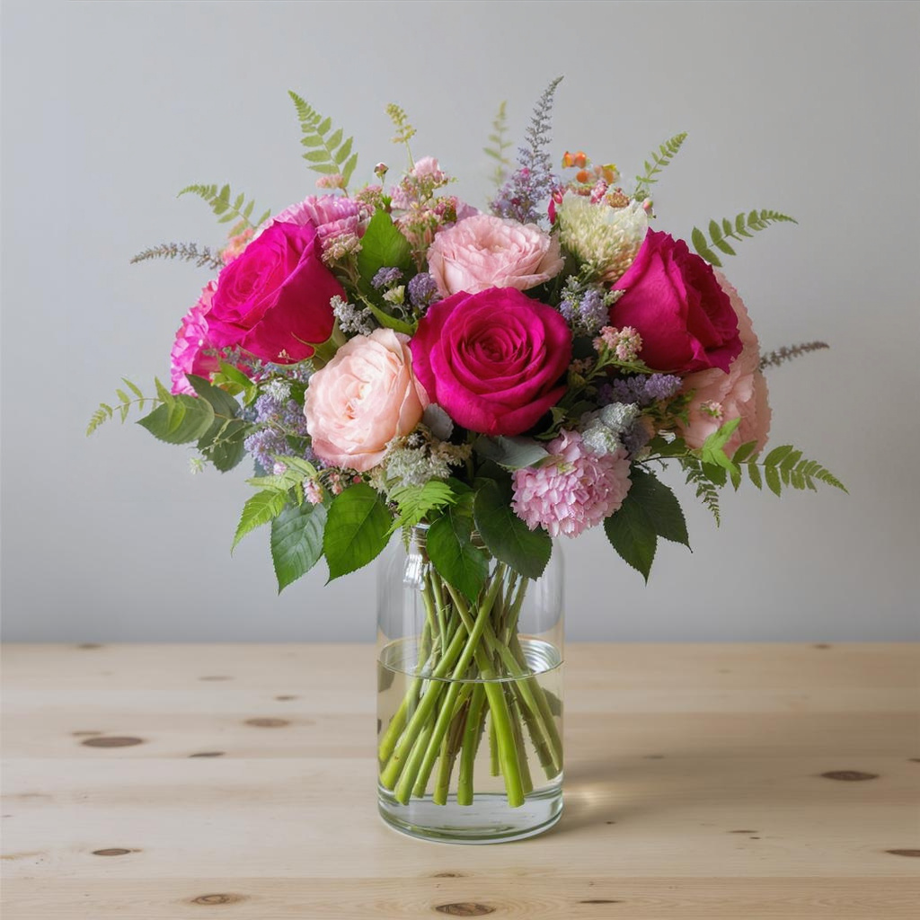 Blush Radiance – Hot Pink & Peach Rose Vase Arrangement