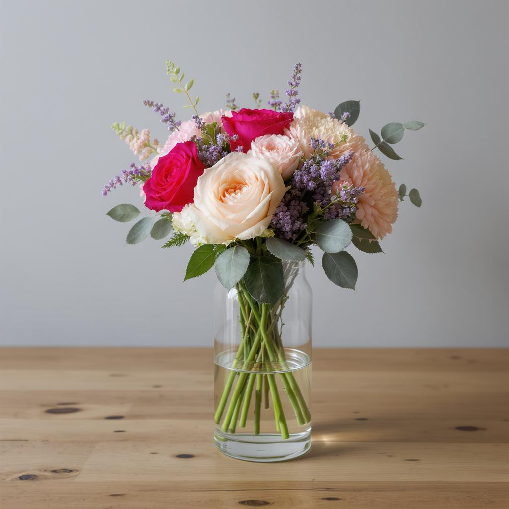 Blush Radiance – Hot Pink & Peach Rose Vase Arrangement