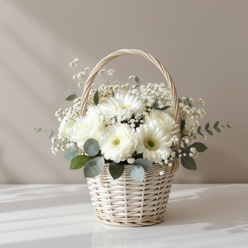Elegant White Harmony – Basket Arrangement
