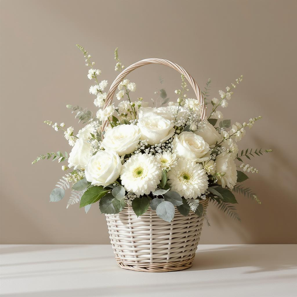 Elegant White Harmony – Basket Arrangement